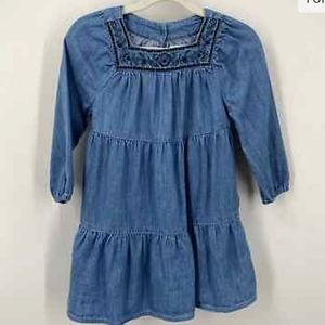 Old Navy Girls Tiered Chambray Denim Dress Embroidered Neckline, 4t